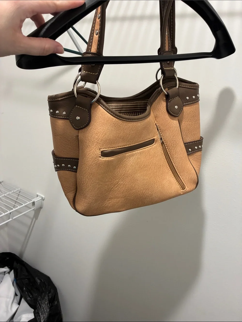 Western Embroidered Horse Accent Handbag in Brown and Tan